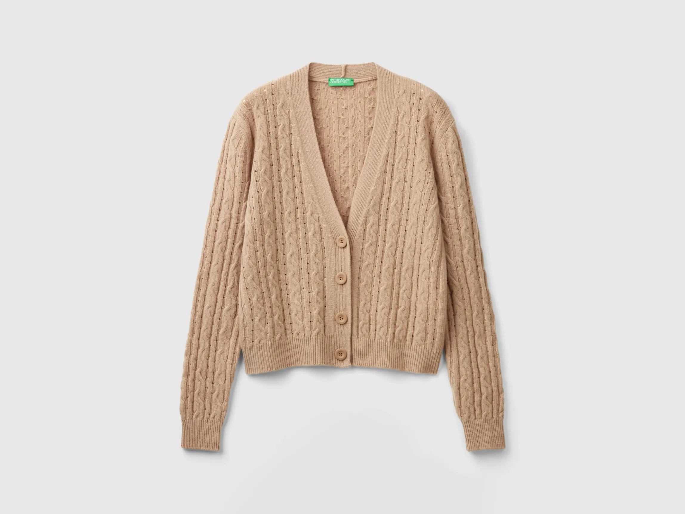 Boxy fit cardigan with cable knit and perforations