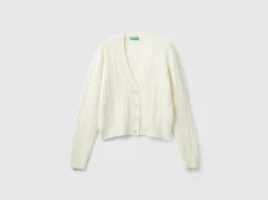 Boxy fit cardigan with cable knit and perforations