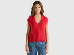 Boxy fit vest with cable knit and perforations