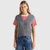 Boxy fit vest with cable knit and perforations