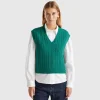 Boxy fit vest with cable knit and perforations