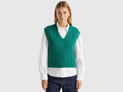 Boxy fit vest with cable knit and perforations