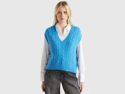 Boxy fit vest with cable knit and perforations