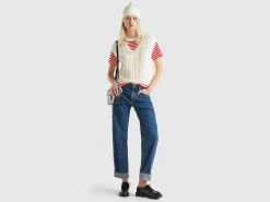 Boxy fit vest with cable knit and perforations