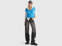 Boxy fit vest with cable knit and perforations