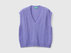 Boxy fit vest with cable knit and perforations