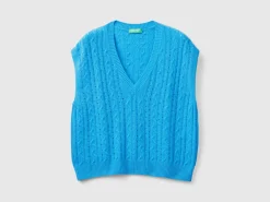 Boxy fit vest with cable knit and perforations