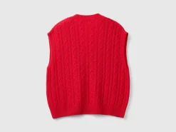 Boxy fit vest with cable knit and perforations