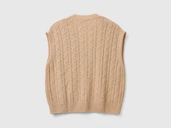 Boxy fit vest with cable knit and perforations