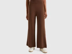 Brick red wide leg trousers in cashmere and wool blend