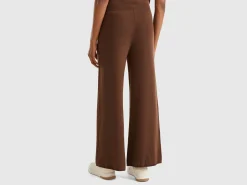 Brick red wide leg trousers in cashmere and wool blend