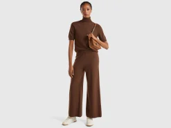 Brick red wide leg trousers in cashmere and wool blend