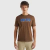 Brown organic cotton t-shirt with white logo
