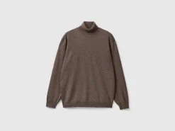 Brown turtleneck in pure Merino wool
