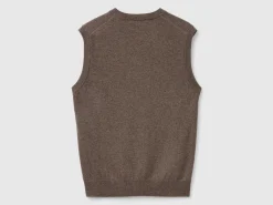 Brown vest in pure Merino wool