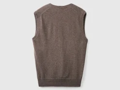 Brown vest in pure Merino wool
