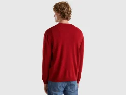 Burgundy crew neck sweater in pure Merino wool