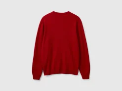 Burgundy crew neck sweater in pure Merino wool