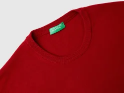 Burgundy crew neck sweater in pure Merino wool