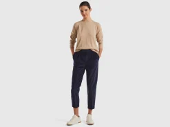 Camel crew neck sweater in cashmere and wool blend