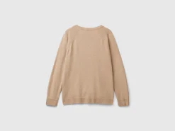 Camel crew neck sweater in cashmere and wool blend