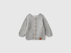 Cardigan with cables in recycled wool blend