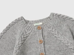 Cardigan with cables in recycled wool blend