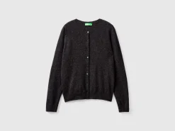 Charcoal gray crew neck cardigan in pure Merino wool