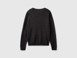 Charcoal gray crew neck cardigan in pure Merino wool