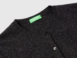 Charcoal gray crew neck cardigan in pure Merino wool