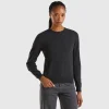 Charcoal gray crew neck sweater in pure Merino wool