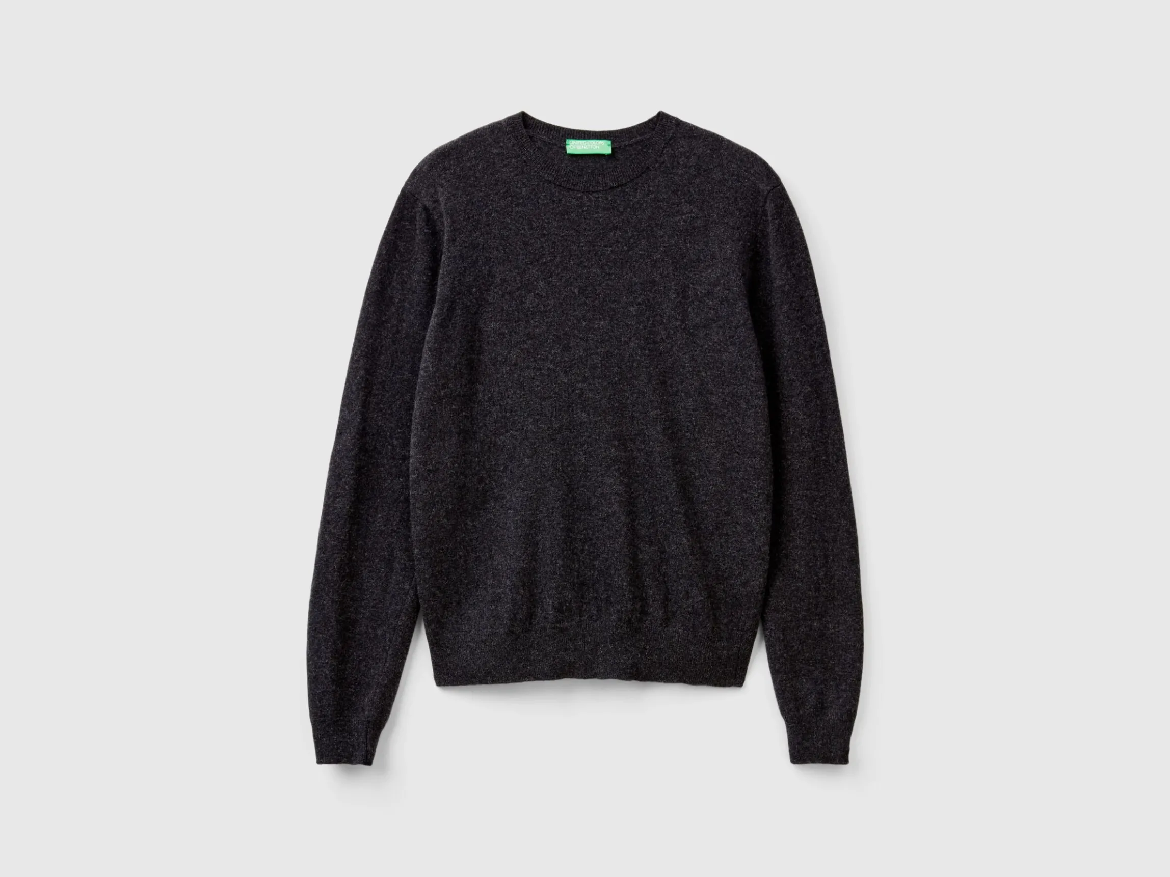 Charcoal gray crew neck sweater in pure Merino wool