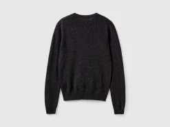 Charcoal gray crew neck sweater in pure Merino wool