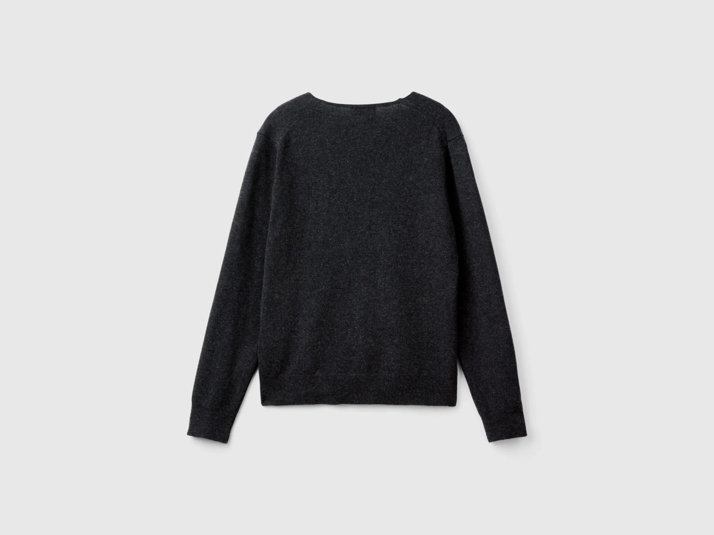 Charcoal gray V-neck sweater in pure Merino wool