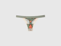 Charmeuse thong with floral print