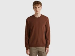 Coffee crew neck sweater in pure Merino wool