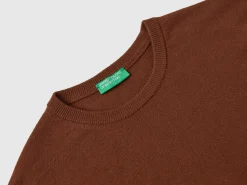 Coffee crew neck sweater in pure Merino wool