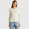 Cream crew neck cardigan in pure Merino wool