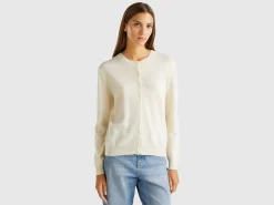Cream crew neck cardigan in pure Merino wool