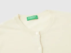 Cream crew neck cardigan in pure Merino wool