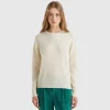 Cream crew neck sweater in Merino wool