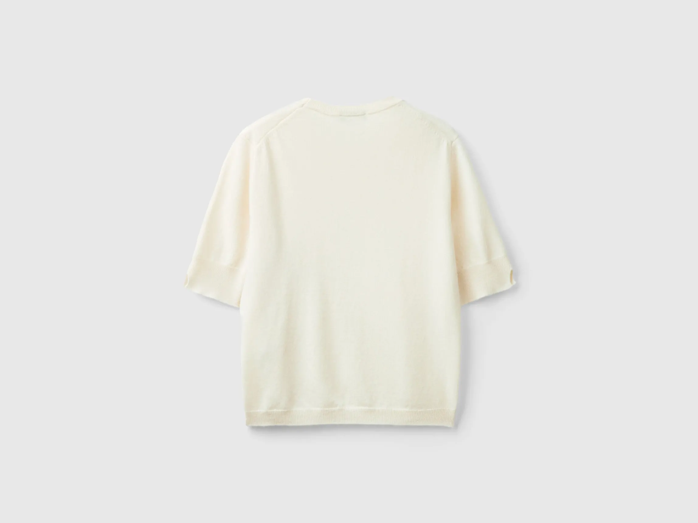 Cream short sleeve sweater in pure Merino wool