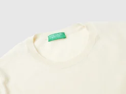 Cream short sleeve sweater in pure Merino wool