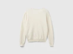 Cream V-neck sweater in pure Merino wool