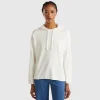 Cream white cashmere blend sweater with hood