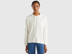 Cream white cashmere blend sweater with hood