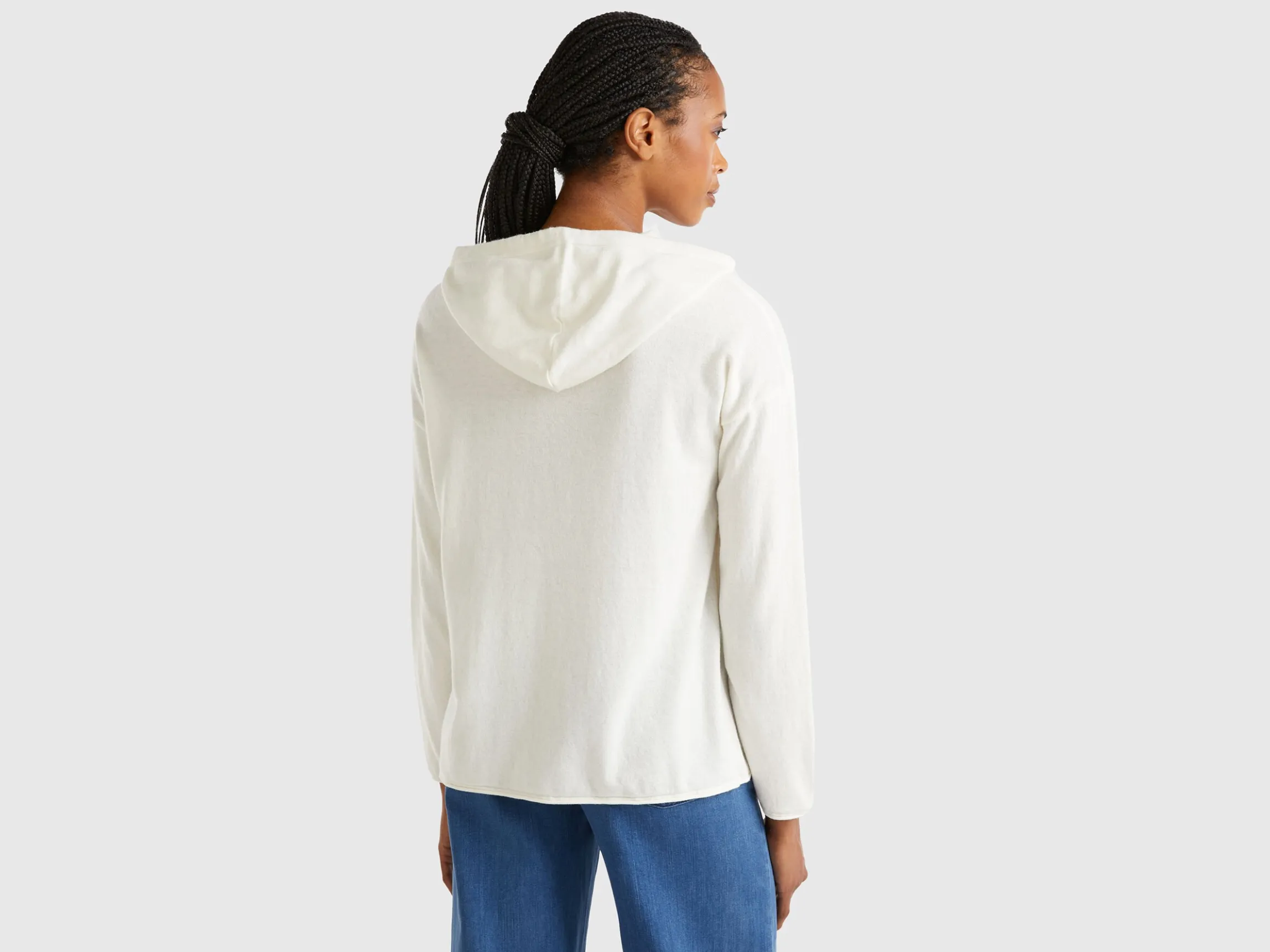 Cream white cashmere blend sweater with hood