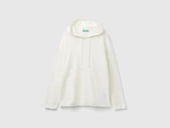 Cream white cashmere blend sweater with hood