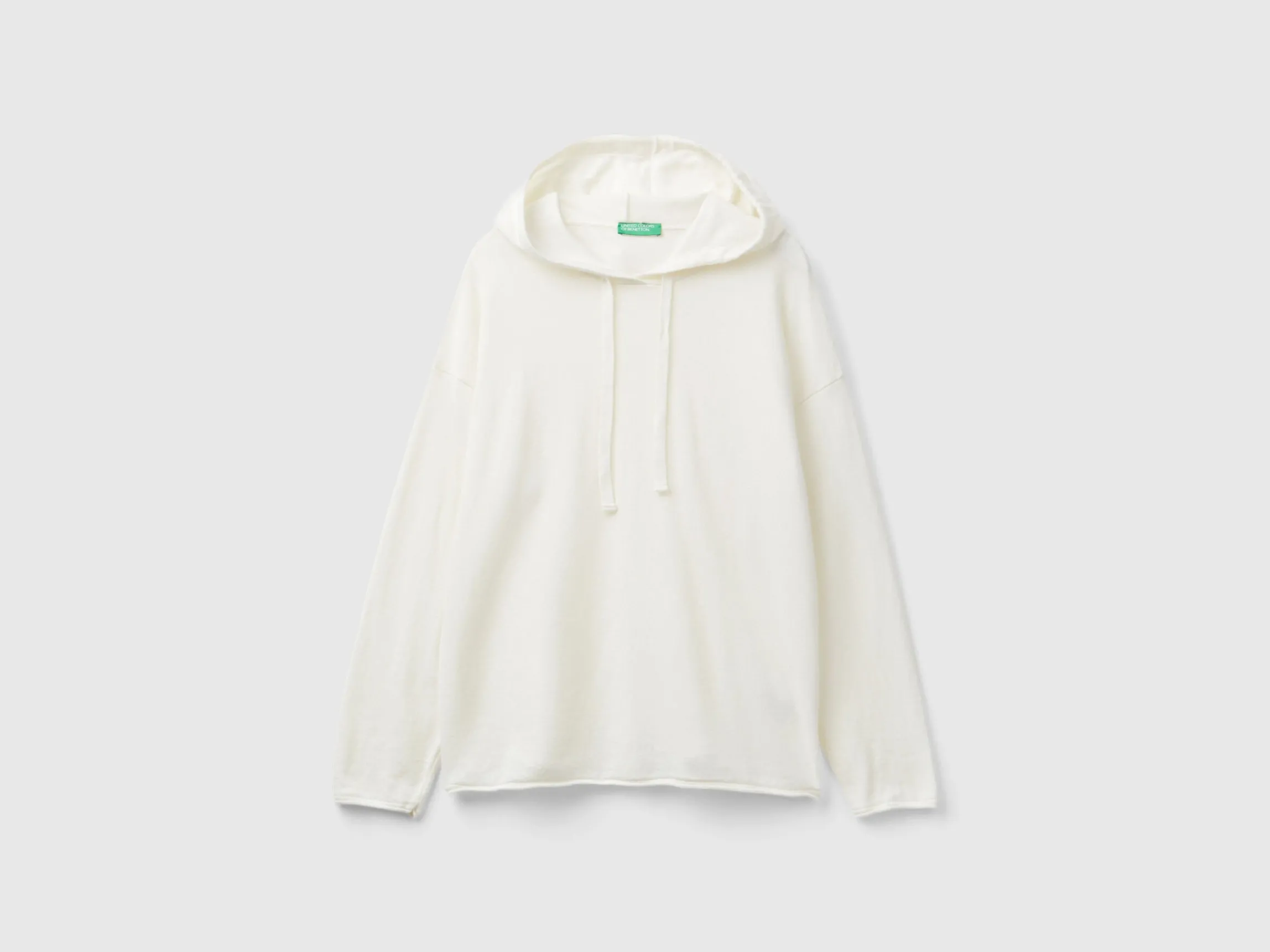 Cream white cashmere blend sweater with hood