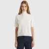 Cream white short sleeve turtleneck in cashmere blend